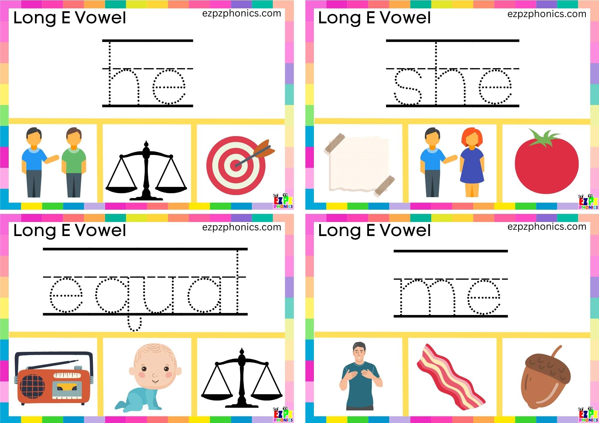 Write the word and clip the correct image Clip cards for long e vowel e words group 1